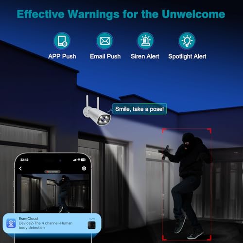 Cromorc Wireless Security Camera System with 16\" IPS Monitor, AI Human Detection, Floodlight,Siren Alarm, 2-Way Audio,4PCS 5MP Camera,Expandable 16CH NVR,Home Business Surveillance,3TB HDD