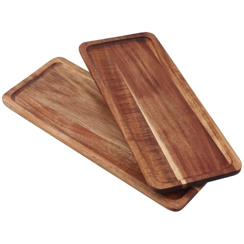 KEILEOHO 2 bandejas decorativas de madera de acacia de 30 x 12 cm, rectangulares, para queso, postre, velas