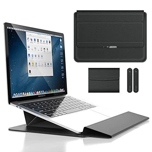 13-14 Inch Universal Laptop Sleeve Bag 2-in-1 Inner Sleeve with Stand Function Waterproof Soft PU Leather Laptop Case Compatible with 13-14 Inch Laptops Tablets Portable Protective Case Black