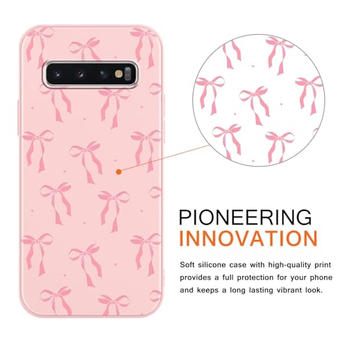 Yirlbey 2 Pieces Cover for Samsung Galaxy S10 4G 6.1 Inches Soft Silicone Phone Case Aesthetic Bow Cherry Pattern Pattern Shockproof Anti-Scratch Slim Case for Girls, Pink - Image 2