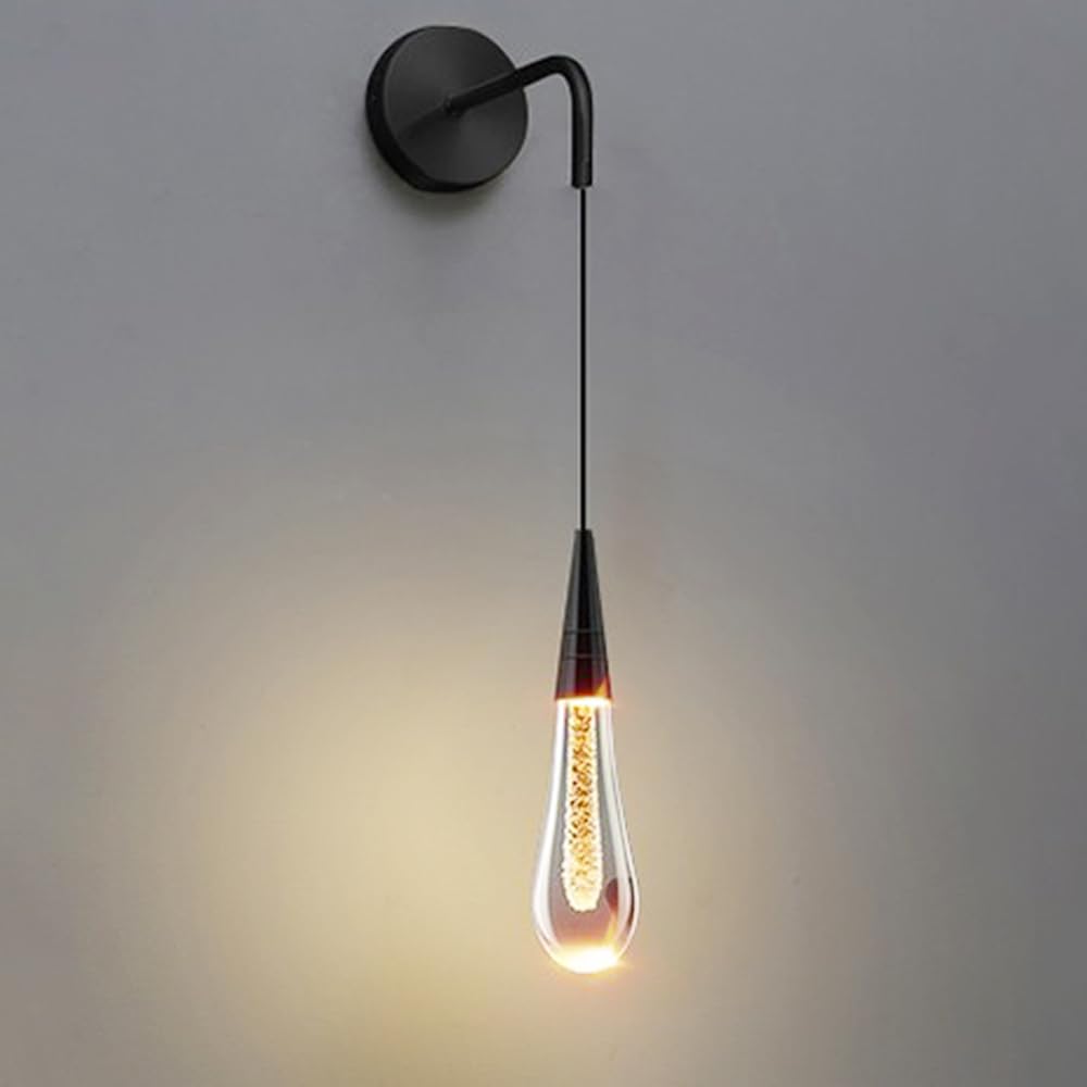 FZQSXAZU Creative Drop-Shaped Wall Lamp 5W Single-Head Aluminum Fixture with Glass Shade Modern Bedside Lighting Neutral Light for Home Decor Stylish Sconce