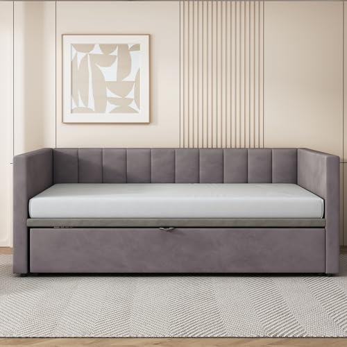 Sofá 2 en 1 de terciopelo gris extensible de 90 a 180x200 cm de alta gama 5
