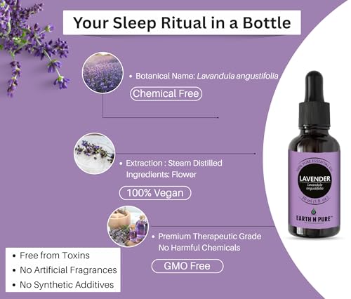 Image of Earth N Pure Lavender Oil 100 ML | For Sleep & Relaxation | Stress Relief Essential Oil for Diffuser, Skin & Hair | 100% Pure Natural