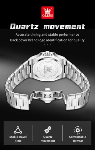 Image of OLEVS Watches for Men Stainless Steel Business Dress Large Easy to Read Analog Watch Waterproof Luminous Casual Luxury Men Watch