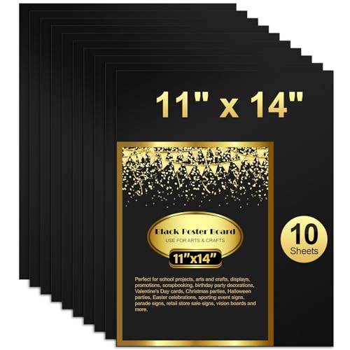 Image of 10 Pcs Black Poster Board Paper 11x14, ROOKEA Vision Boards Posterboard Bulk for School Projects Classroom Arts Craft Presentations Drawing Scrapbooking Blank Graphic Display