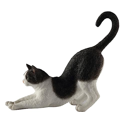 Figurita de Gato Estirándose en Resina Blanco y Negro 4.88 in miniatura 6