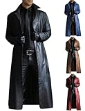 Mens Faux Leather Trench Coat WW2 Military Officer Uniform Overcoat Classic Retro Steampunk Jacket for Outdoor