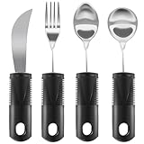 Bendable Adaptive Utensils, 4-Piece Heavy Duty, Stainless Steel Fork, Knife, and Spoon Adaptive Utensils Enhanced Stability While Eating for Elderly, Hand Tremors and Parkinson's Patients (Black)