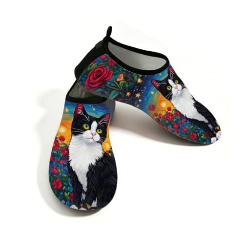 Zapatos deportivos acuáticos cómodos de secado rápido con diseño de gato y rosas para playa
