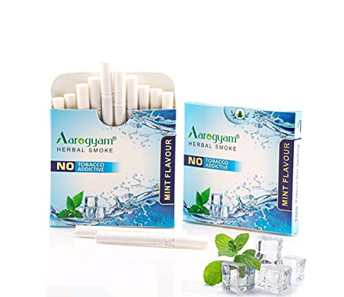 Image of Aarogyam Herbals 100% Tobacco & Nicotine Free Cigarette for Relieve Stress & Mood Enhance Product for Smokers - (10 Sticks in Each Packet) (MINT FLAVOUR, Pack of 2)