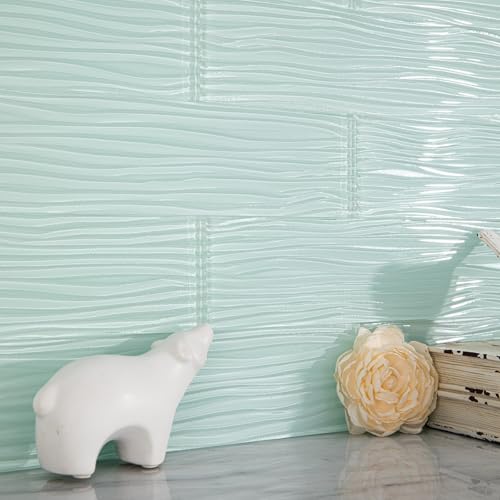 Adedeo Light Green Glass Subway Tile Water Wave 3 x