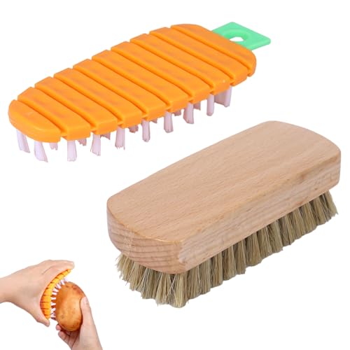 Set di spazzole per verdure, spazzola abrasiva, spazzola per radici, spazzola per patate, fungo, spazzola per carote, spazzola per frutta, verdura per ortaggi a radice, spazzola in legno di faggio e