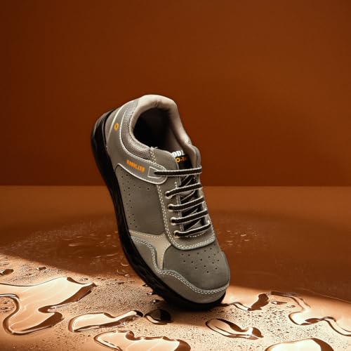 Image of Woodland Aegis Suede Leather Safety Shoes for Men | Oil Resistant Safety Shoe with Anti Slip Grip | Lightweight & Antistatic PU Single Density with Steel Toe | Grey (UK Footwear Size System, Adult, Men, Numeric, Medium, 6)