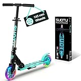 SUOTU Patinete Niño con Grandes Ruedas Iluminadas de 145 mm, Carga Máxima: 100 kg, Scooter para Niños de 3 a 12 Años, Plegable, Volante Ajustable Altura, Aluminio (Negro- Azul)