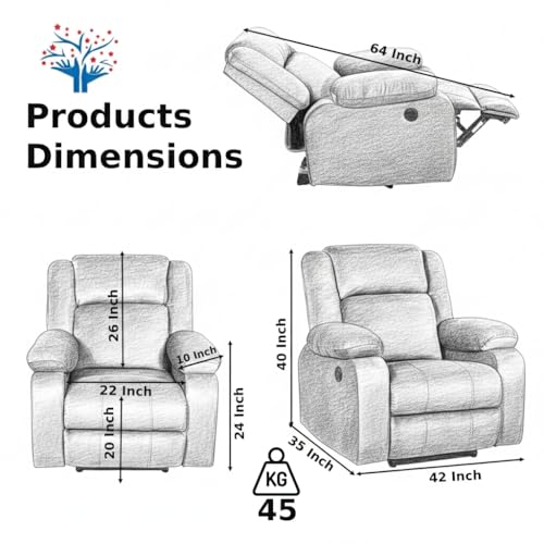 Image of Solis Royale 1 Seater Recliner Sofa Chair | Manual Recliner Lounge Sofa Chairs for Relaxing | Comfortable Cushioned | Living Room Bedroom Home, Office (Classy Calm - Beige, Classy Calm - Leatherette)