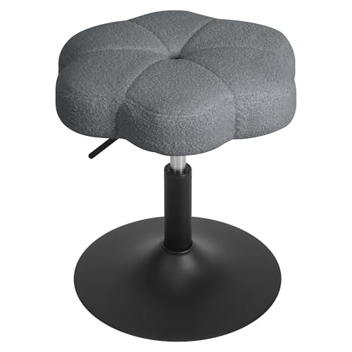 ELUCHANG Taburete de Tocador en Forma de Pétalo, Silla Tocador Maquillaje para Dormitorio - Altura Ajustable 40-52cm, Giratorio 360°, Tejido Sherpa Transpirable Gris