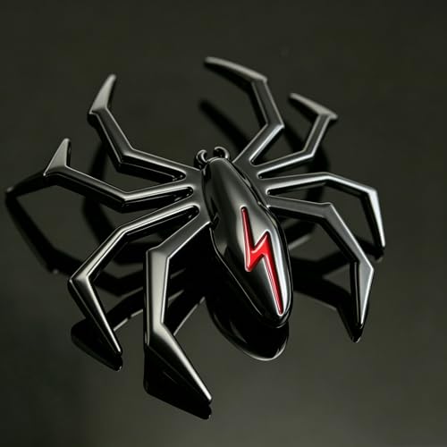 Image of 3D Spider Chrome Emblem Badge Sticker Decoration for Car, Truck, Motorcycle, RV, Scooter, SUV, Door, Window (Black+Red Flash Spider)