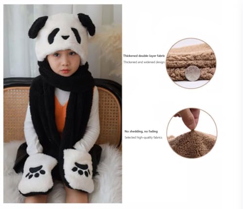 Image of Kids Winter Hat Gloves Scarf Set,Cute Panda Hat with Movable Ears Thick Warm Hood Cap for Girls Boys 4-10 Years Old