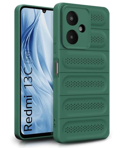 Image of WOW IMAGINE Ultimate Silicone Back Cover Case for Mi Redmi 13C 5G | Redmi 13C 4G | Poco M6 5G | Poco C65 | Heat Dissipation Soft TPU | 360 Camera Protection | Breathable Cooling Holes - Forest Green