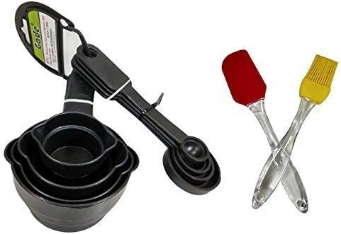 Gade Measuring Cups & Spoons Set, 8 pieces, Black with Free Silicon Brush & Spatula