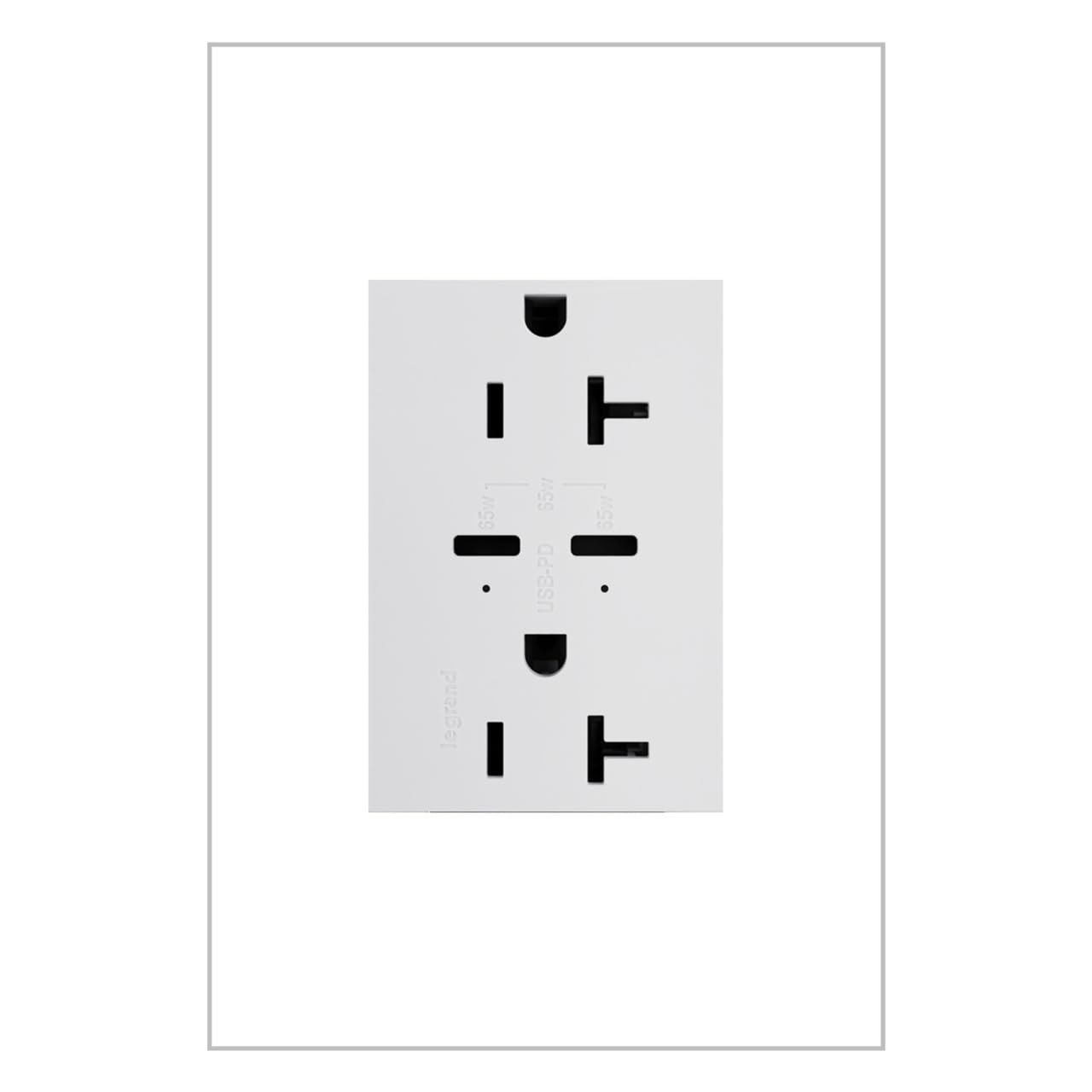 Legrand adorne 65W USB Outlet, Plus-Size, Dual USB-C Power Delivery, 20A Tamper-Resistant, White — Integrated in-Wall Fast Charging Outlet for Phones,