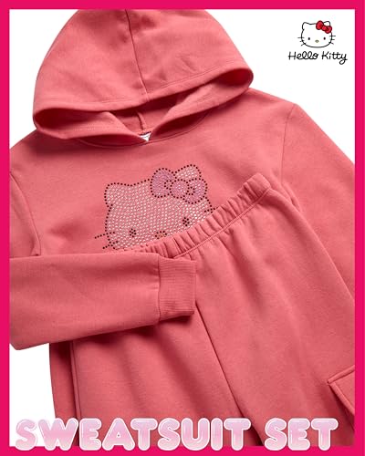 Image of Hello Kitty Girls Pants Set - 2 Piece Girls Sweatshirt Hoodie and Cargo Sweatpants Matching Set with Pockets (2T-12)