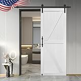 S&Z TOPHAND® 26in x 80in MDF Barn Door with 5FT Sliding Door Hardware Kit, 24-60in Solid Barn Door Slab Covered with Water-Proof PVC Surface