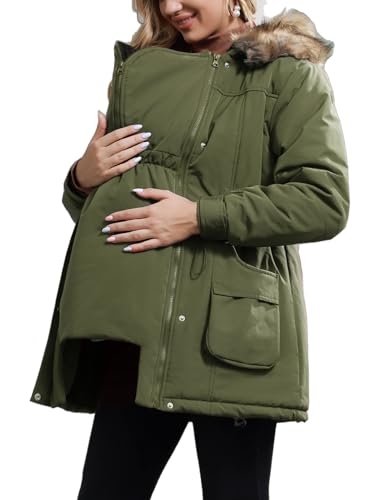 Image of Maacie Womens Maternity 3 in 1 Thickened Outwear Fleece Lined Coat Winter Warm Hooded