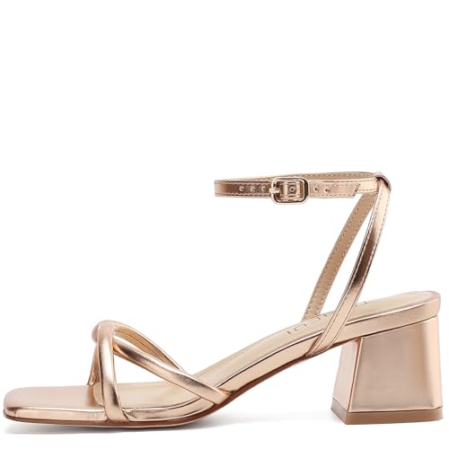 Image of TEAIEUI Chunky Heels for Women, Square Open Toe Heeled Sandals, Strappy Ankle Strap Shoes for Dress, Party, Prom, Block Low Heel 2 inch