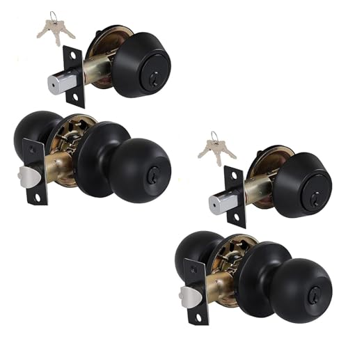 Juego De Cerraduras Con Llave Única For Tiradores Puertas De Entrada Con Cerrojo De Un Solo Cilindro, Doble Protección For Puertas Exteriores De Casa Y Oficina (paquete De 2, Negro Mate)