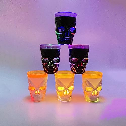Halloween Wine Cup Ghost Head LED Luminous Spirit Cup Skeleton Water Cup Ghost Festival Tableware LED Colorful Luminous Skeleton(Purple Black)
