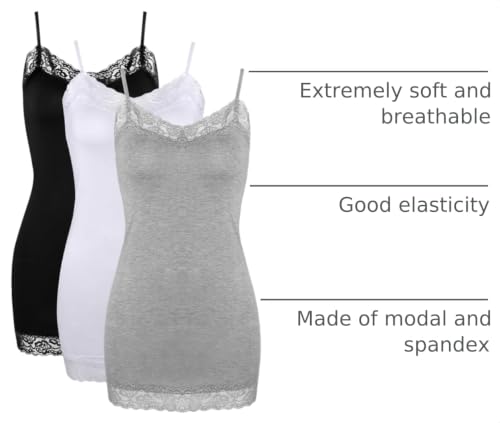 Image of SATINIOR 3 Pcs Women Long Camisoles Lace Tank Tops Neck Cami Adjustable Spaghetti Strap Trim Lace Tank Top for Women Wearing