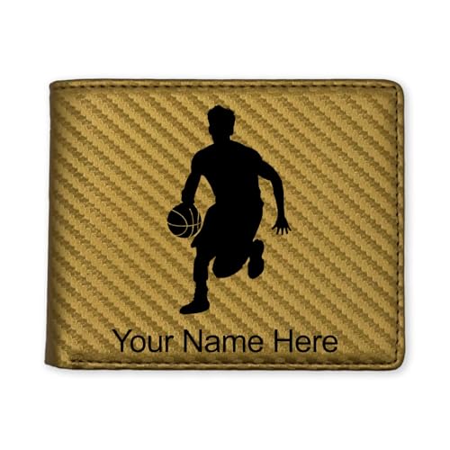 LaserGram Faux Leather Bi-Fold Wallet, Basketball Player Man, Personalized Engraving Included (Carbon Fiber Gold)