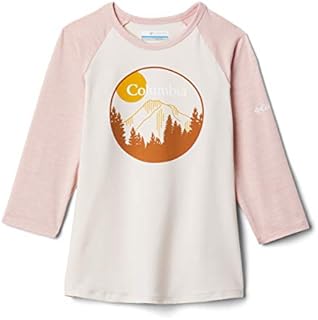 Columbia Youth Outdoor Elements 3/4 Sleeve Shirt, Moisture Wicking, Sun Protection, Peach Quartz Heather/Faux Pink Heather, Medium