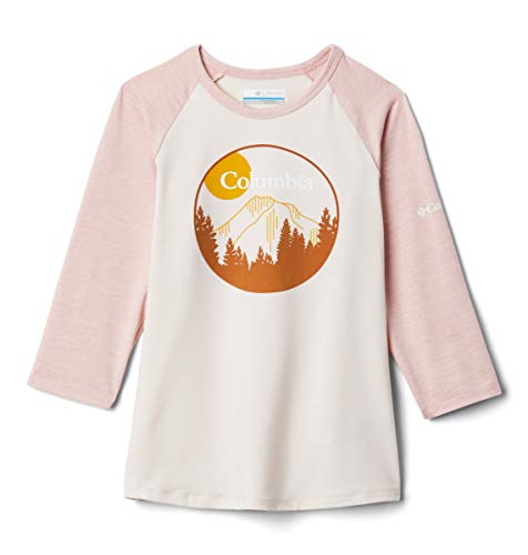 Columbia Youth Outdoor Elements 3/4 Sleeve Shirt, Moisture Wicking, Sun Protection, Peach Quartz Heather/Faux Pink Heather, X-Large