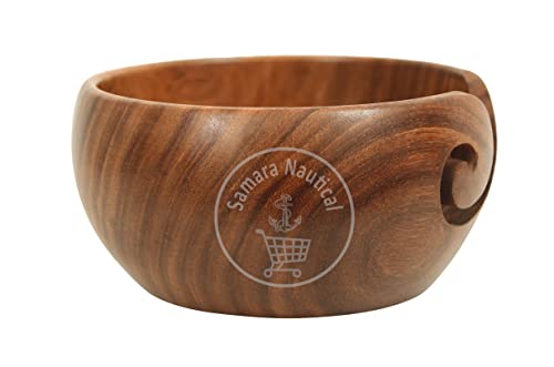Samara Nautical Premium Handmade Wooden Yarn Bowl - Large 6x3 Inch Wool Holder for Knitting & Crochet, Brown - Image 2