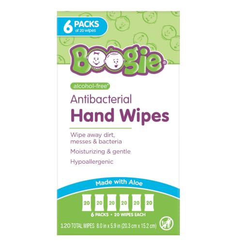 Image of Boogie Antibacterial Hand Wipes - 120 Count - Hypoallergenic & Alcohol-Free - Travel and Diaper Bag Essential