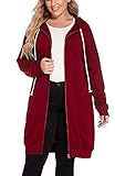 IN'VOLAND Plus Size Women's Hoodie Zip Up Jacket Tunic Sweatshirt with Pockets Wine Red