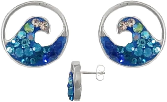 Small Wave Stud Earrings, Handcrafted Crystal Jewelry, 925 Sterling Silver Artisan Earrings, Mexican Handmade Studs for Women