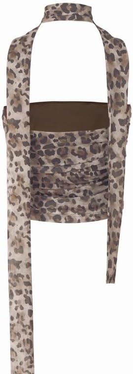 Women's Leopard Print Tube Top Cheetah Print Top Ruched Strapless Mesh Halter Tops for Women Going Out Party - Image 6