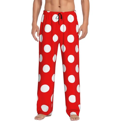 Red And White Polka Dot Men'S Pajama Pants Soft Comfort Lounge Pants Sleep Pj Bottoms