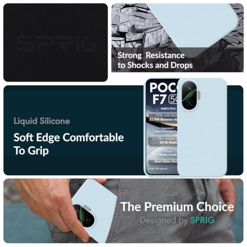 Image of SPRIG Compatible with Poco F7 Premium SilkTone (Liquid Silicone) Back Cover Drop Tested Shock Proof Mobile Case for Men, Women, Boys and Girls with Camera Protection (Light Blue)