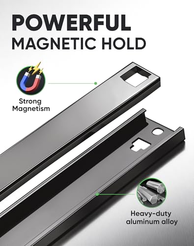 Image of ALOANES Magnetic Socket Organizer Set of 3, Heavy-Duty Aluminum 360 Swivel Clip Socket Holder, Compatible with 1 /2 inch, 3 /8 inch, 1 /4 inch Sockets, Includes 40 Clips, Tool Box Drawer Storage (Black)