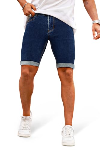 GINGTTO Mens Jean Shorts Skinny Denim Stretch Jorts Dark Blue 36