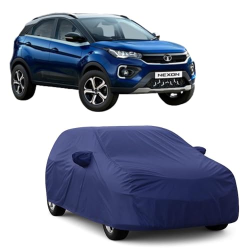 Image of Car Body Cover Compatible with Tata Nexon | Water, Dust & UV Protection | Mirror Pockets | Elastic Grip | Triple Stitch Tata Nexon Car Cover (Blue)