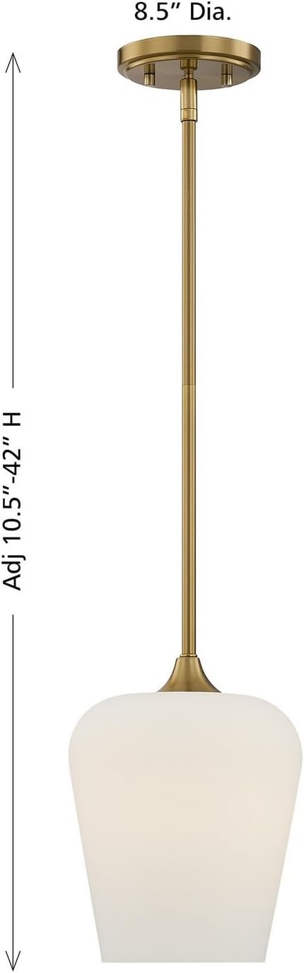 Savoy Essentials 7-6036-1-322 Octave White Opal Glass Tapered Bell Pendant, 1-Light 60 Watt, 11" H x 8" W, Warm Brass