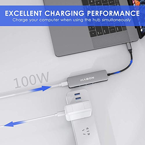 USB C Hub Adapter for MacBook Pro 2019/2018/2017, 6 in 1 Dongle USB-C to SD+MicroSD Card Reader and 3-Ports USB 3.0 with USB-C Power Pass-Through Port - Thumbnail 5