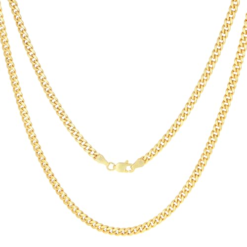 Nuragold 14k Real Yellow Gold Miami Cuban Link 4mm Chain Necklace (16
