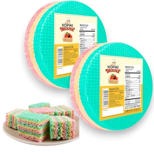 Veselka Wafer Sheets Pack of Nine Round Tort Wafers Green White Pink 3.2oz (90g) (Pack of 2)