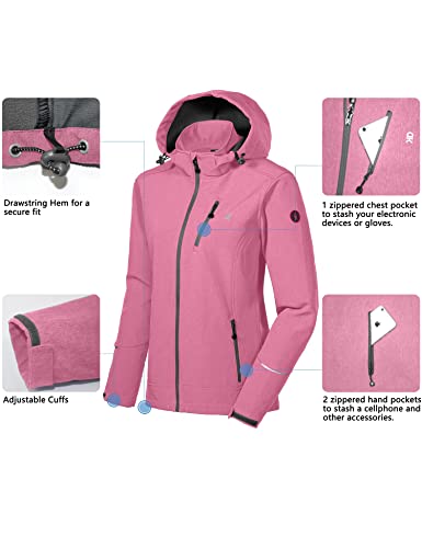 Little Donkey Andy Jaqueta feminina softshell para caminhada com capuz removível, forrada com lã par